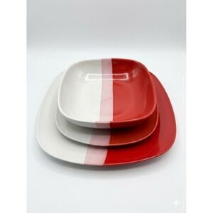 Gibson Home Surreal Hues 3pc Dinnerware Set Red‎ Pink White Square Place Setting